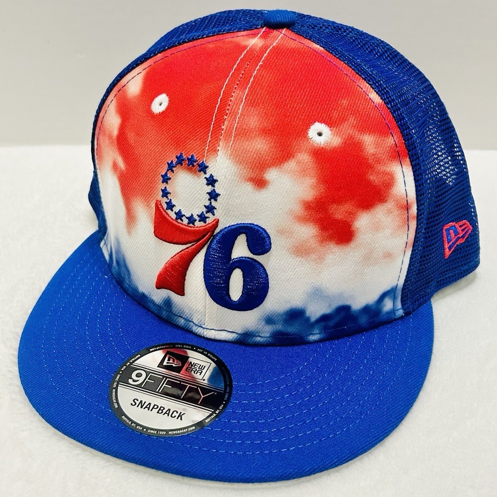 New Era Philadelphia 76ers Tie Dye‎ Trucker 9FIFTY Snapback Hat Adjustable Blue